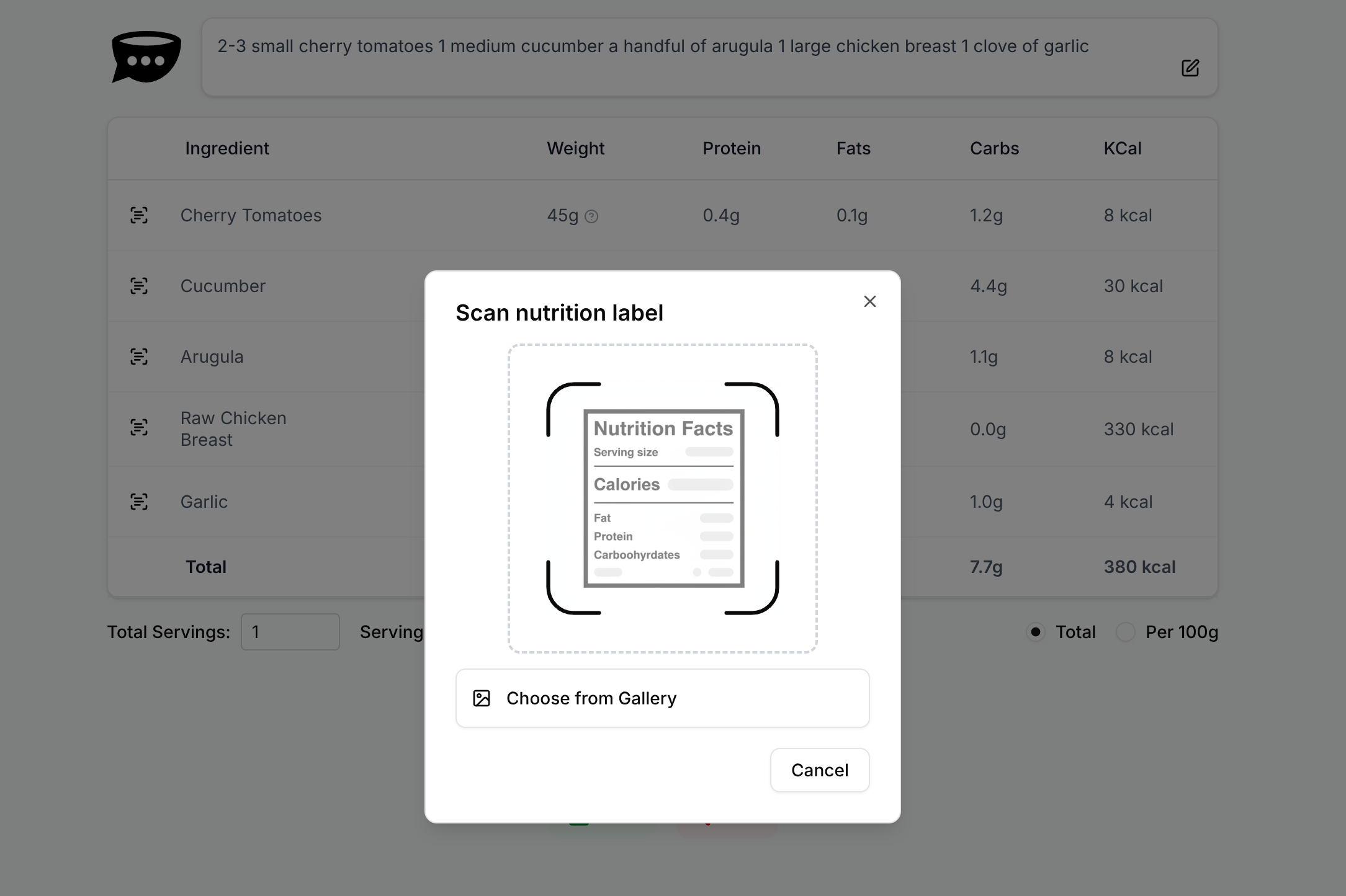 Média Dishdad: calculatrice de nutrition de recette AI - Collez n'importe quelle recette.Obtenez des calories et des macros. 3