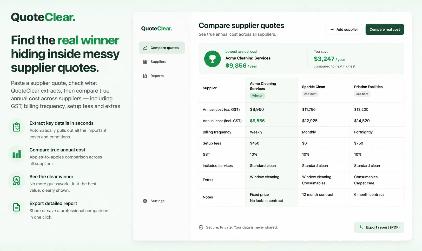 QuoteClear — Supplier Quote Comparison gallery image