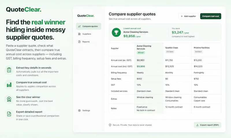 QuoteClear — Supplier Quote Comparison screenshot 1