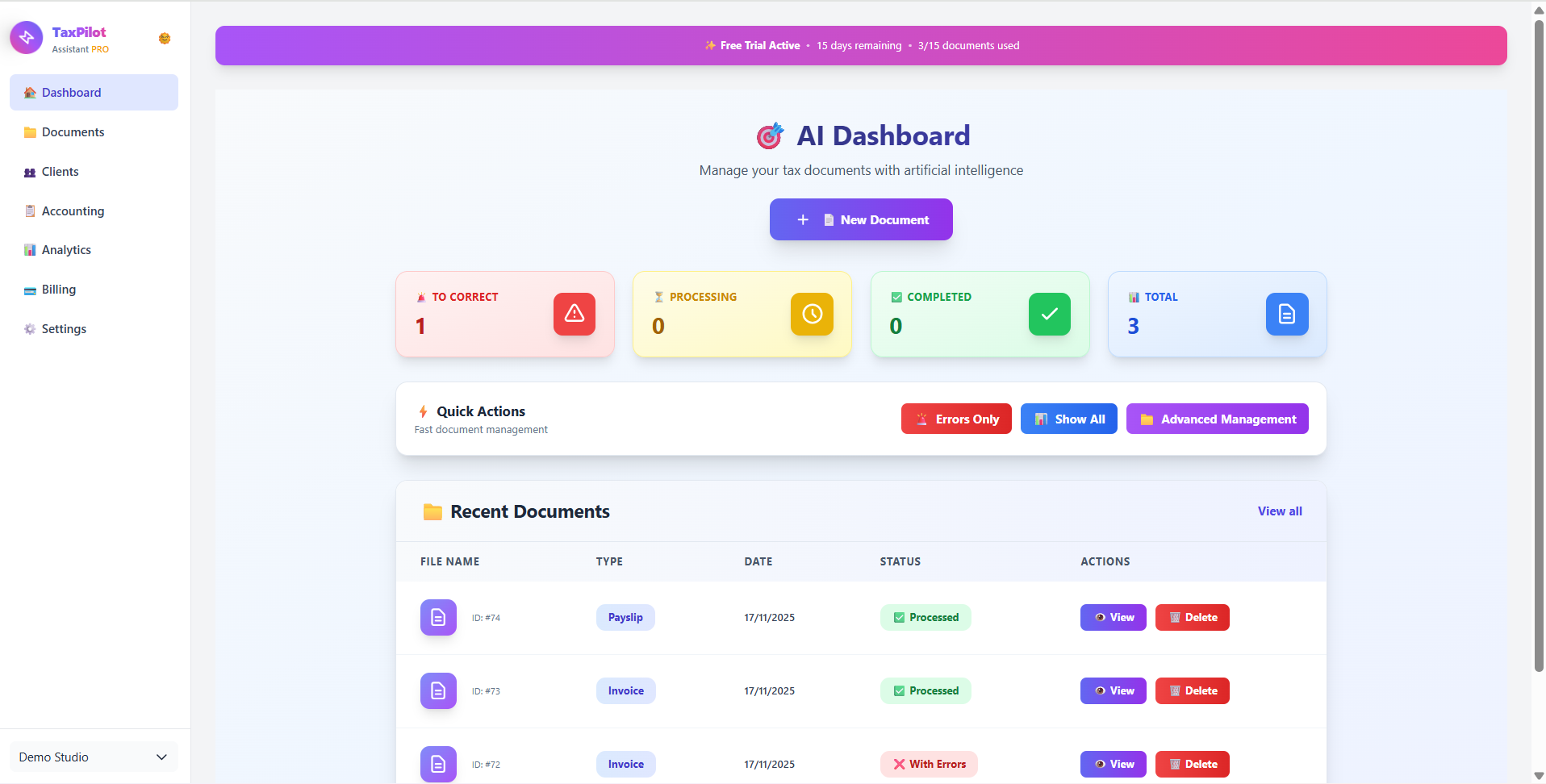 TaxPilot - Main product screenshot demonstrating key features and user interface