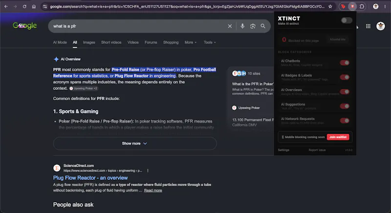 XTINCT: Remove AI clutter from the web screenshot 1