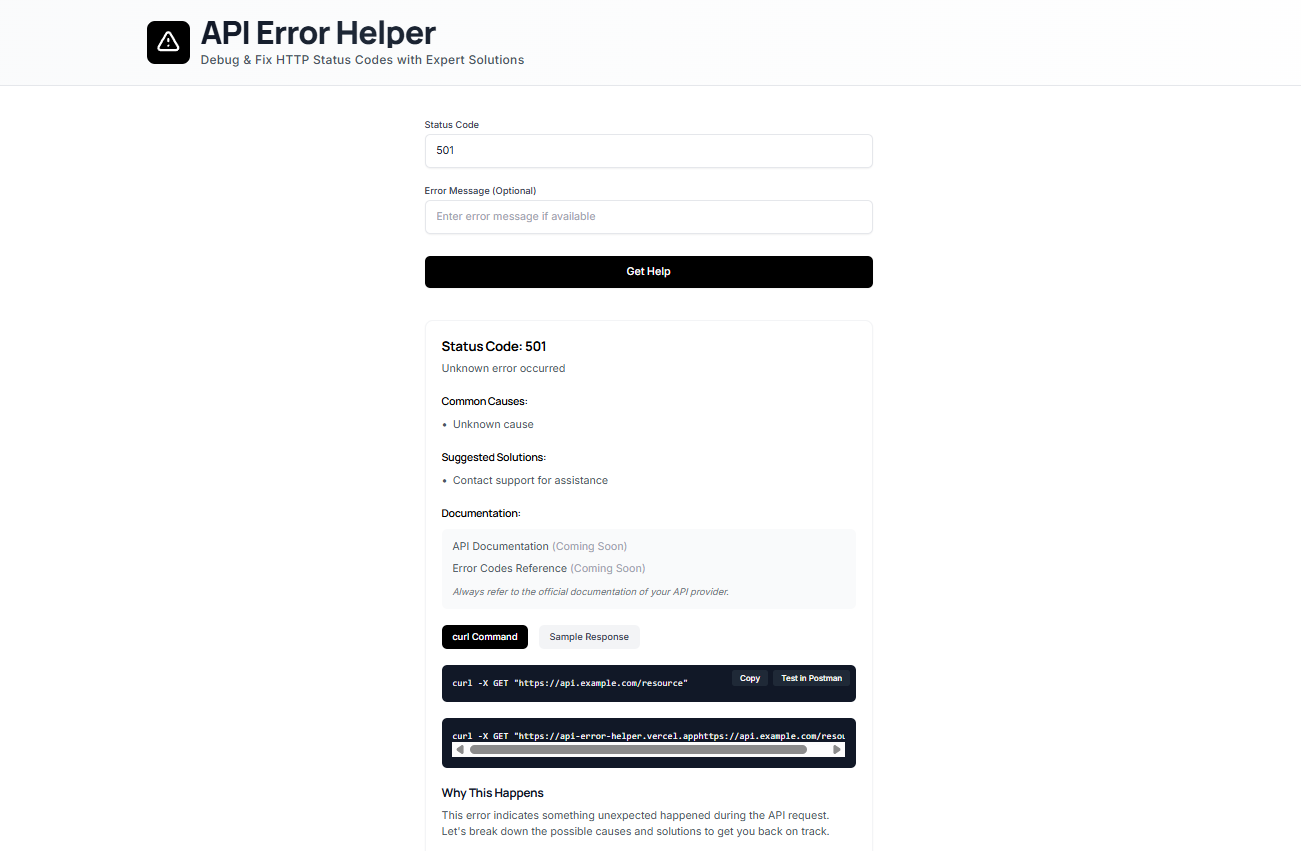 Mídia 2 de API ERRO HELPER - Entender instantaneamente erros de API (401, 404, 500 ...)