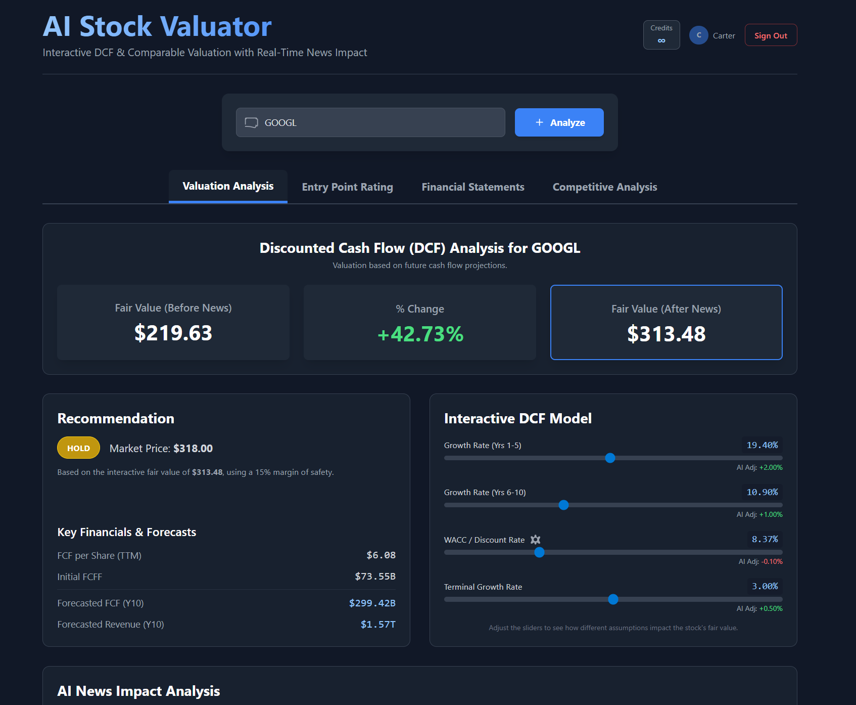 Stock fair value calculator - Screenshot 2 showing product features and functionality