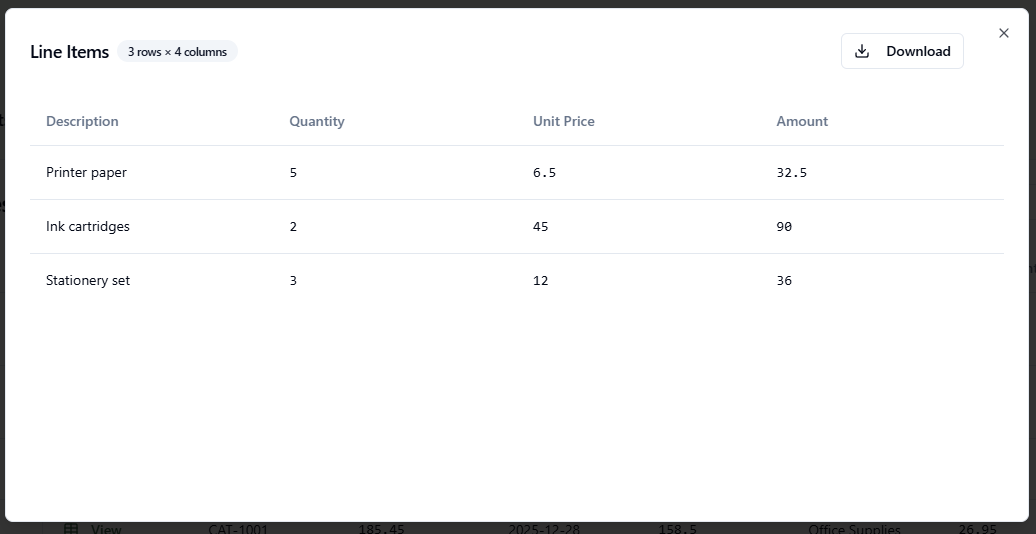 docs2excel.ai - Screenshot 2 showing product features and functionality