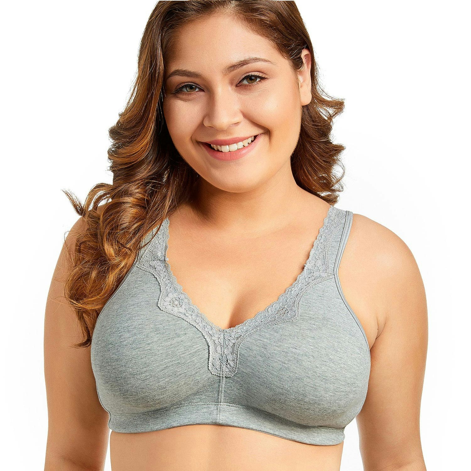 Cotton Wire Free Plus Size Lace Bra