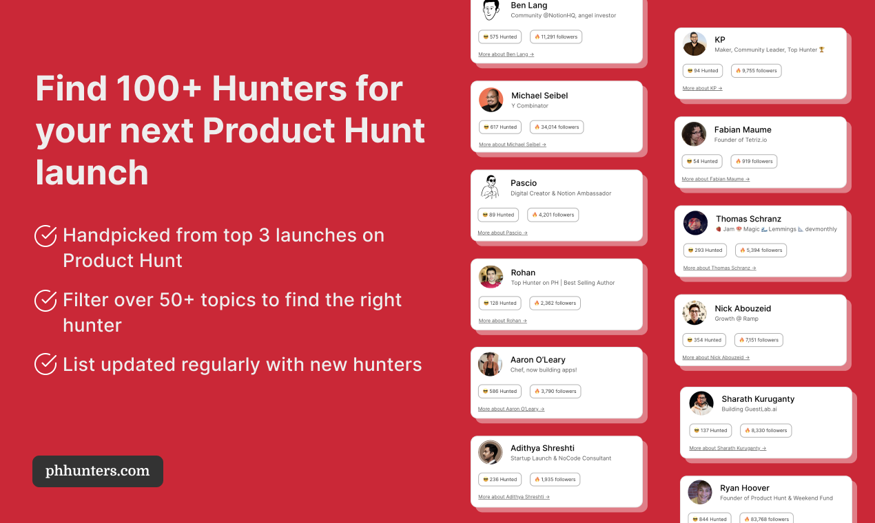 startuptile PH Hunters-Find & Connect with 100+ hunters for your next PH Launch