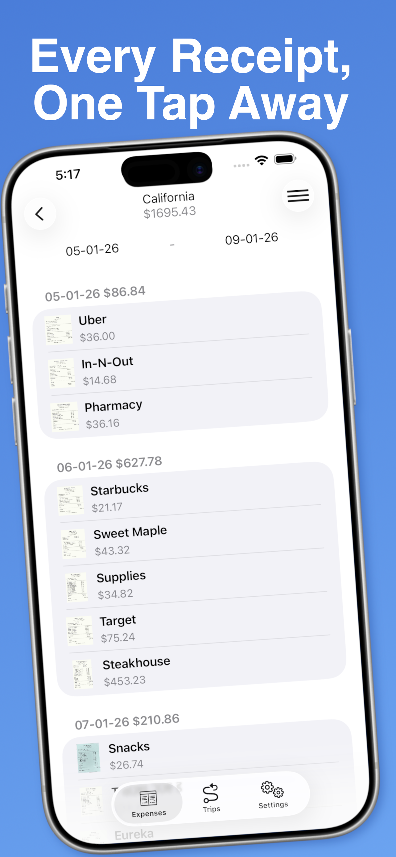 Work Expense iOS App - Screenshot 5 showing product features and functionality