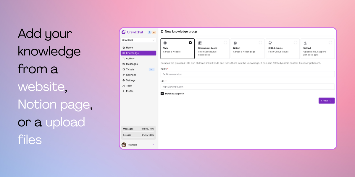 CrawlChat - AI Chatbot for your documentation and support media 2