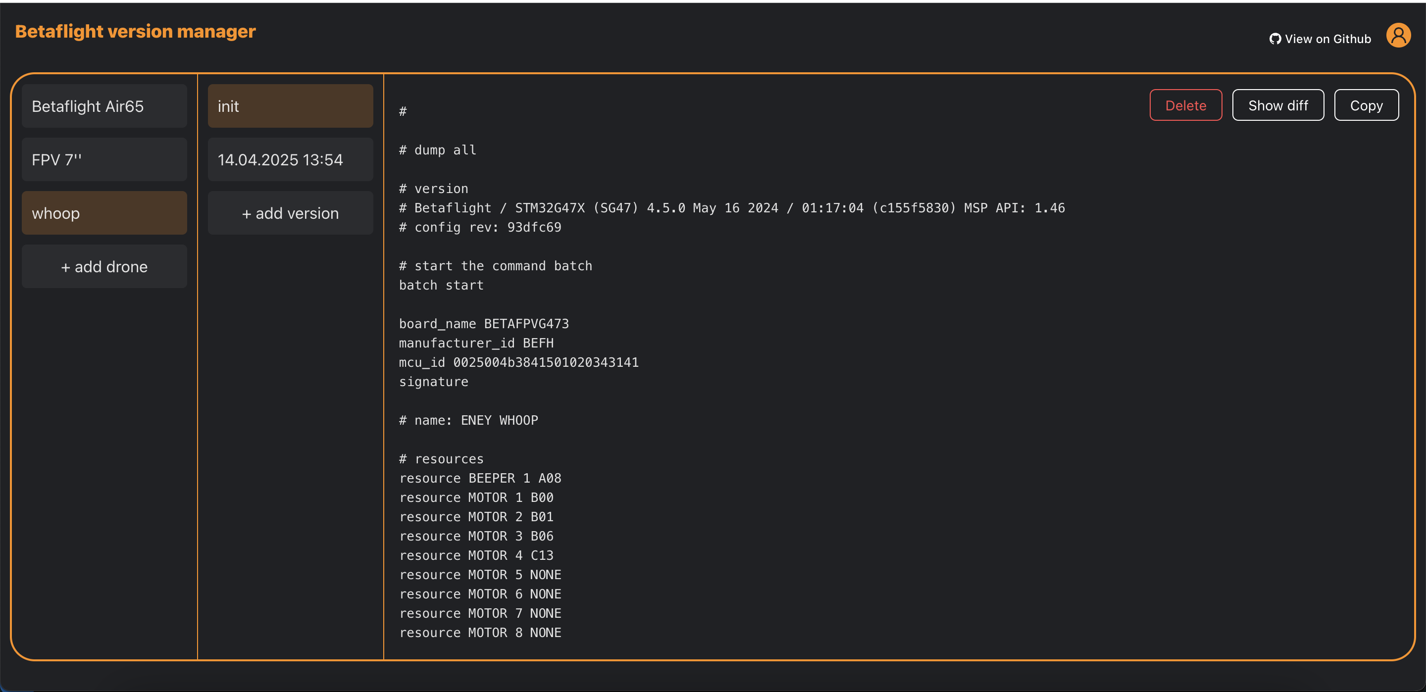Betaflight version manager gallery image
