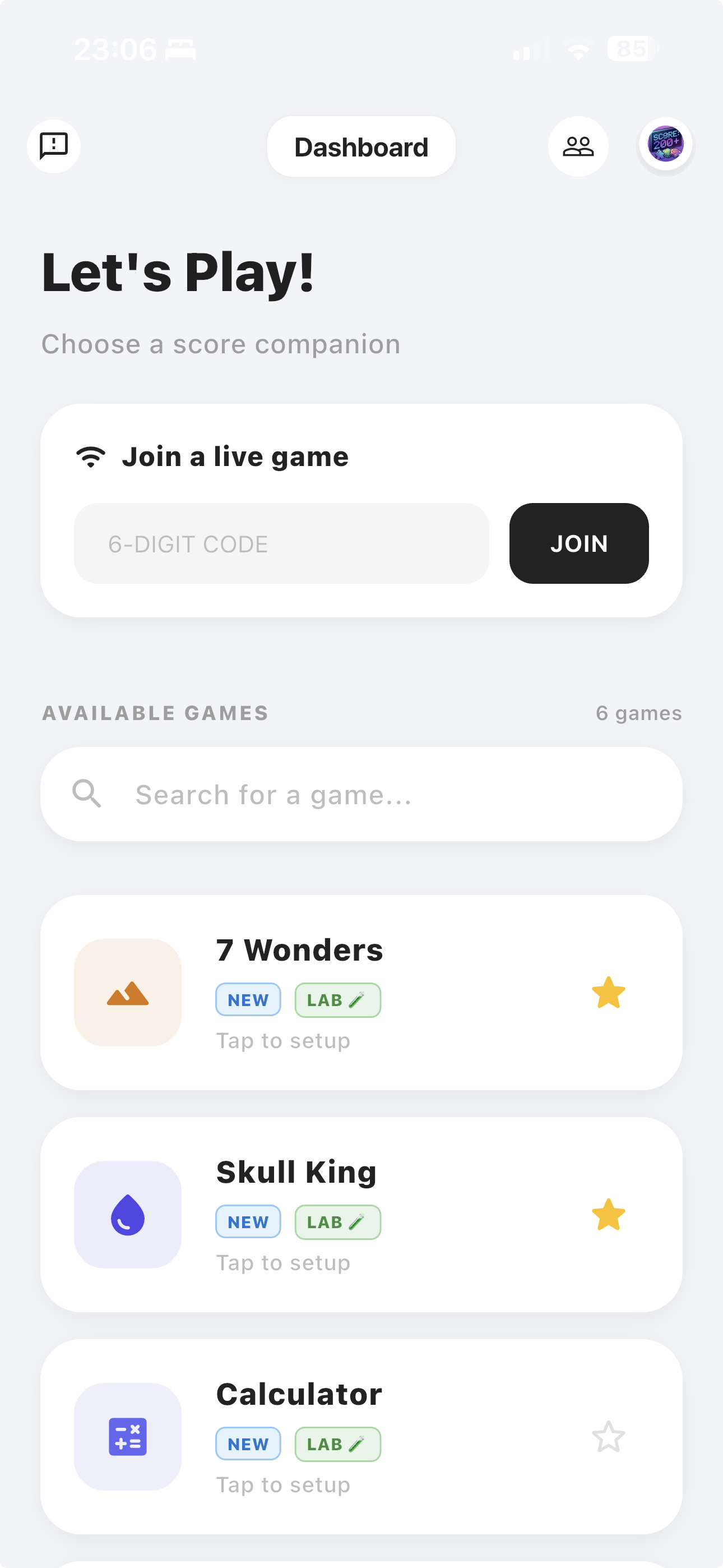 Meeple Score - Main product screenshot demonstrating key features and user interface