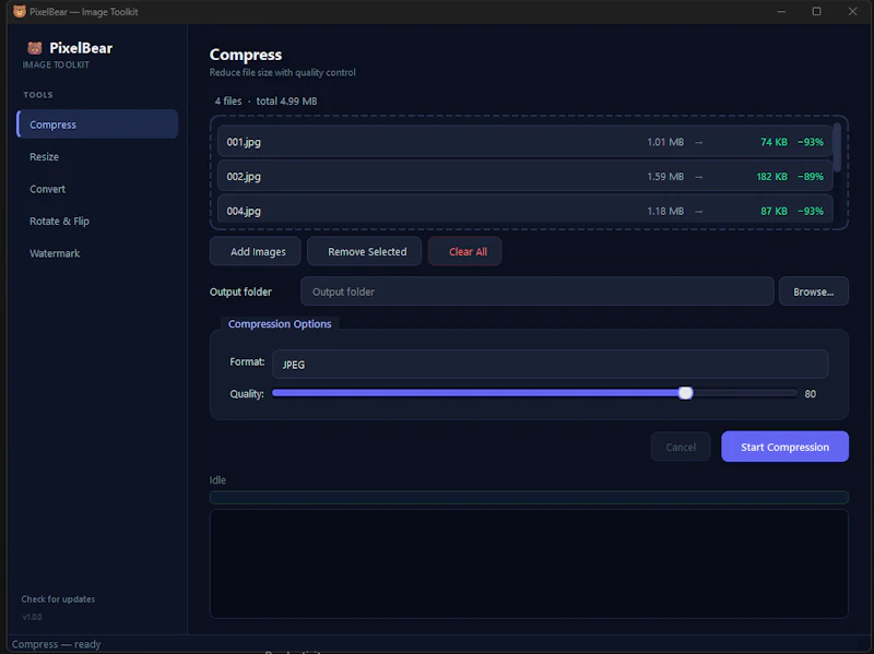 PixelBear Opensource Bulk Image compress screenshot 1