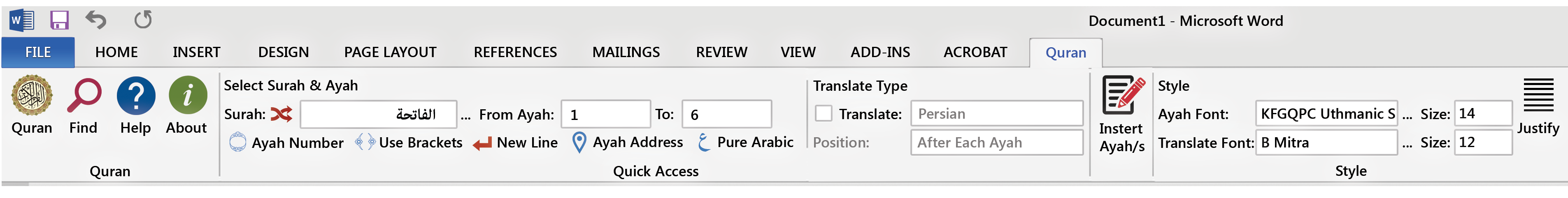 Qur’an Tab in Microsoft Word gallery image