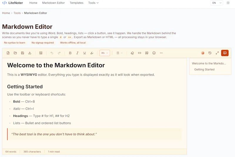 LiteNoter - Write Markdown No Syntax screenshot 2