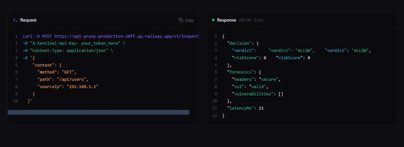 Sentinel API screenshot 2