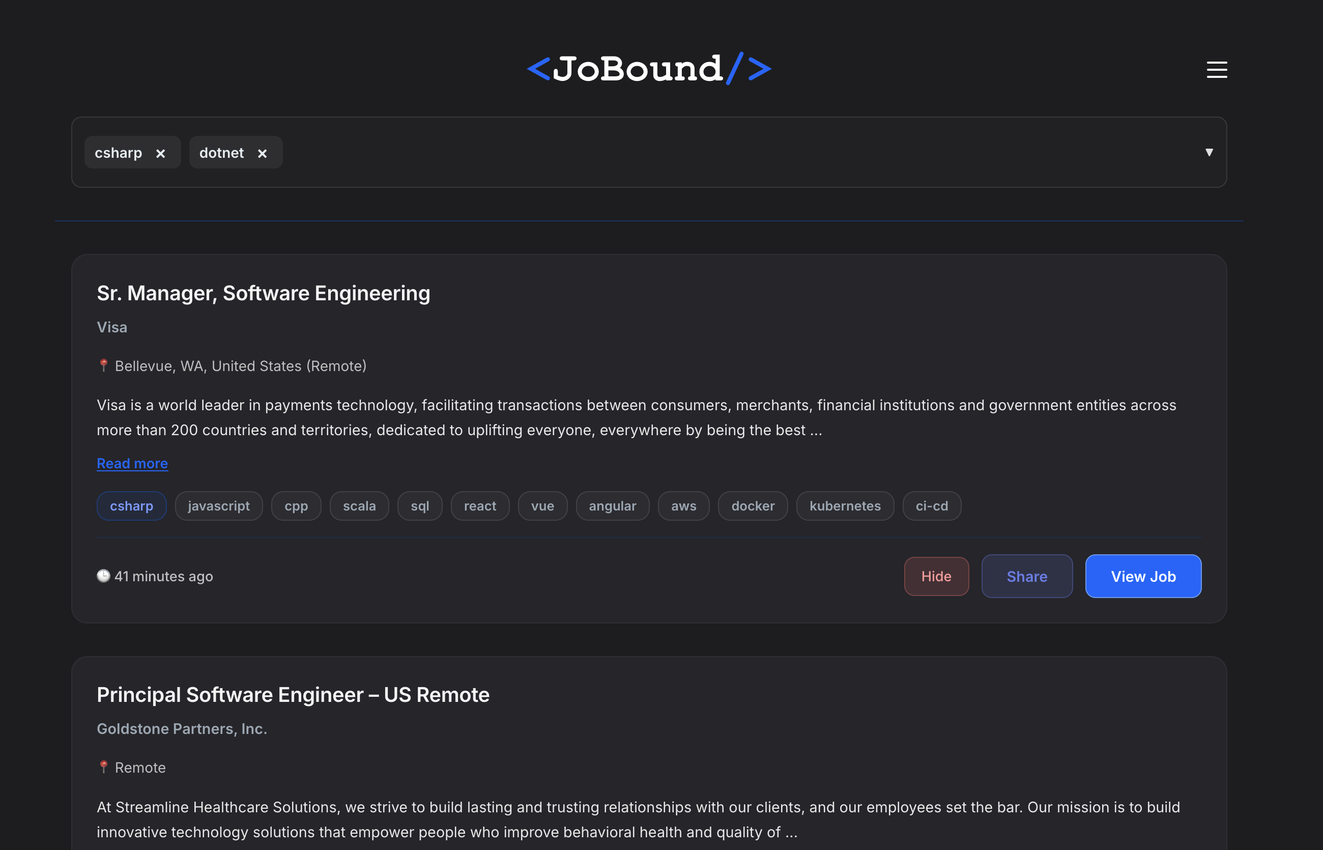 JoBound - Main product screenshot demonstrating key features and user interface