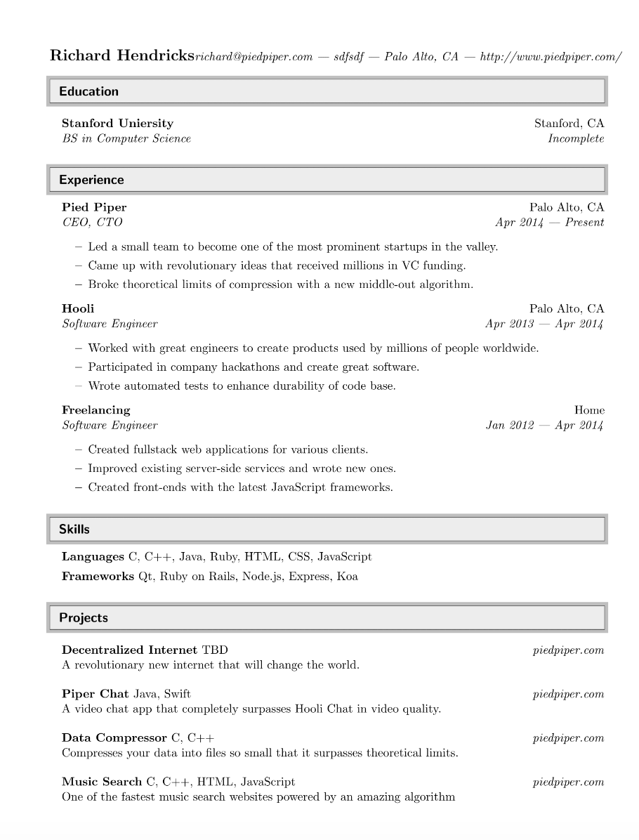 LaTeX Resume Generator - An easy to use generator for creating stunning