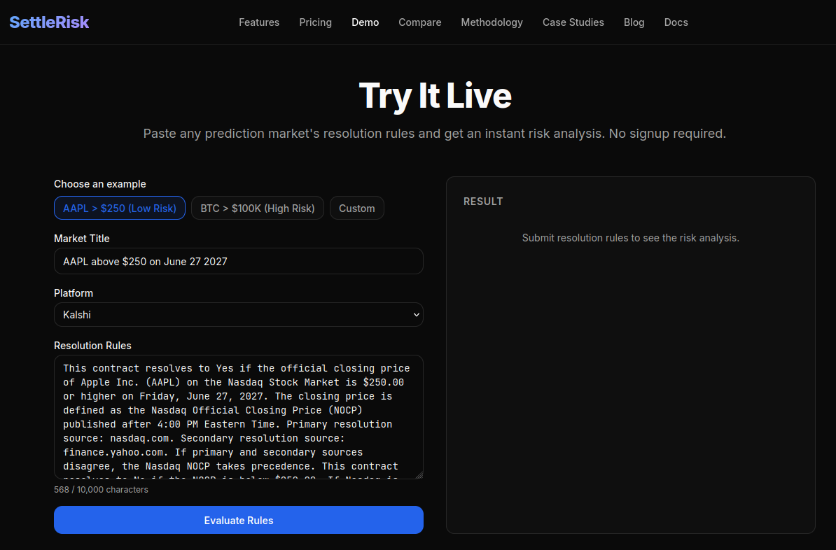 SettleRisk - Screenshot 2 showing product features and functionality