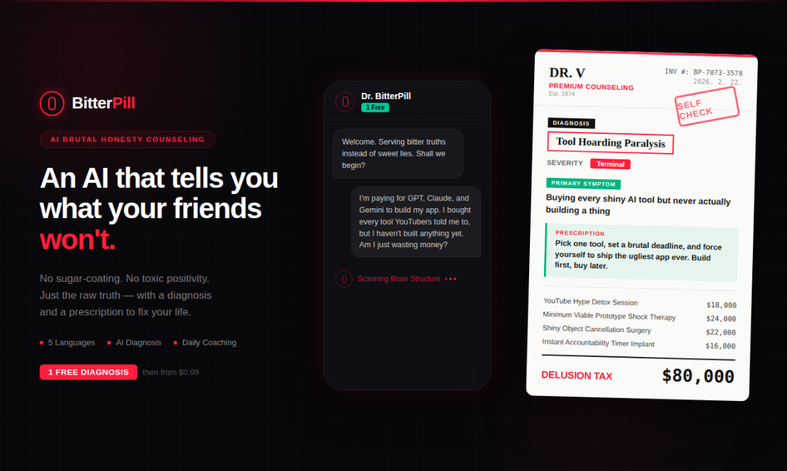 BitterPill - Main product screenshot demonstrating key features and user interface