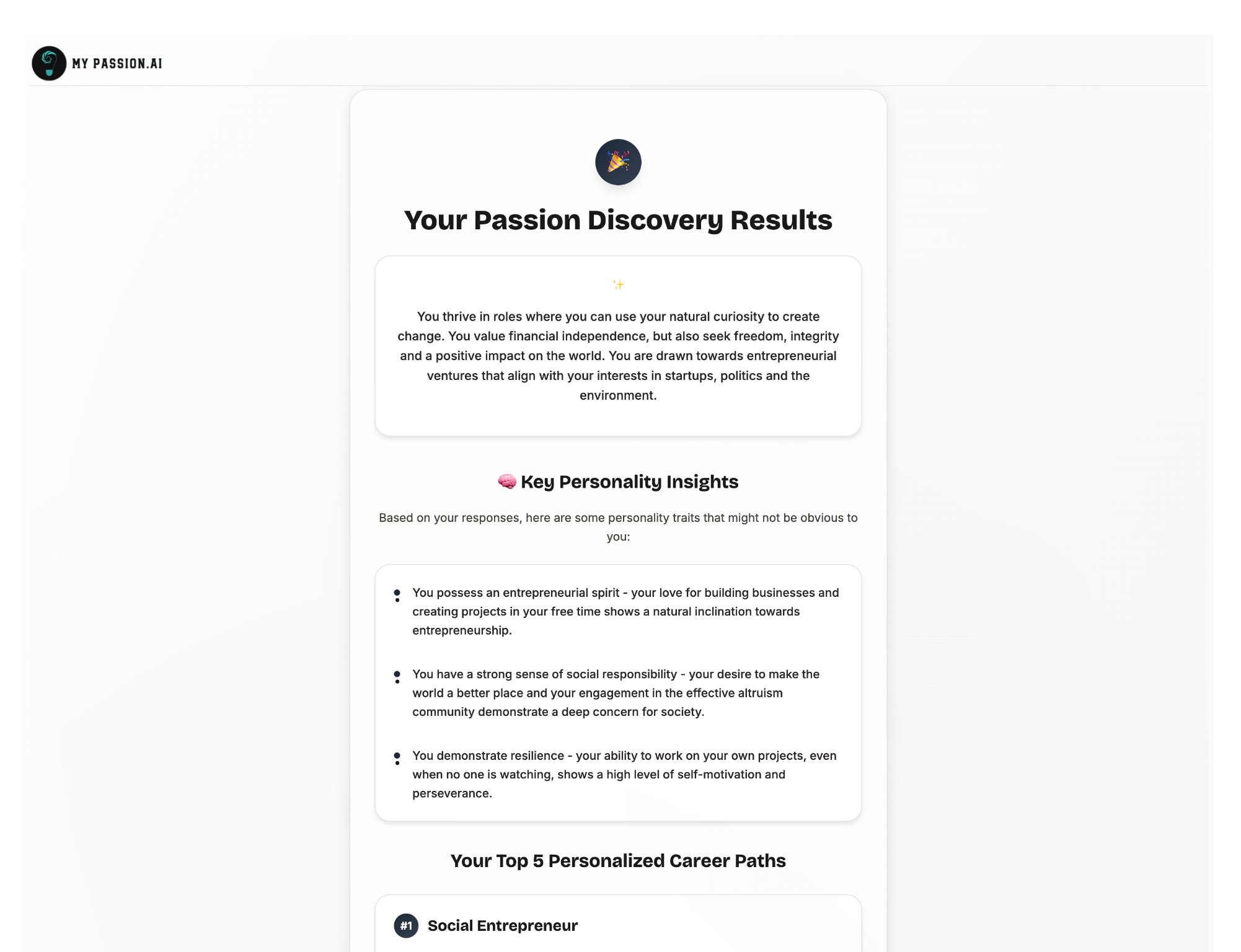 My Passion AI - Career Clarity Tool gallery image