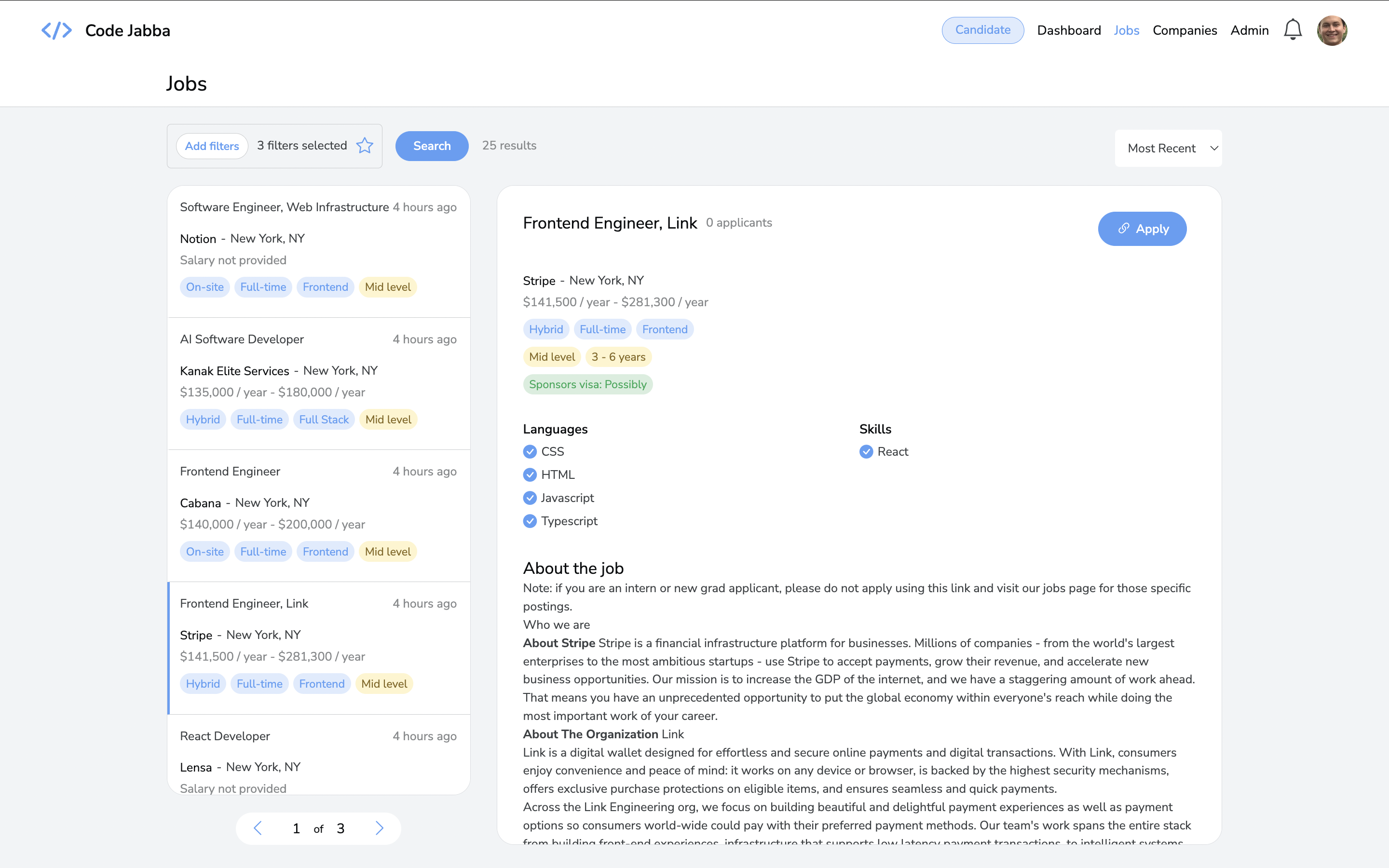 Média Code Jabba - Board d'emploi pour les ingénieurs logiciels avec 10 filtres d'emploi 3