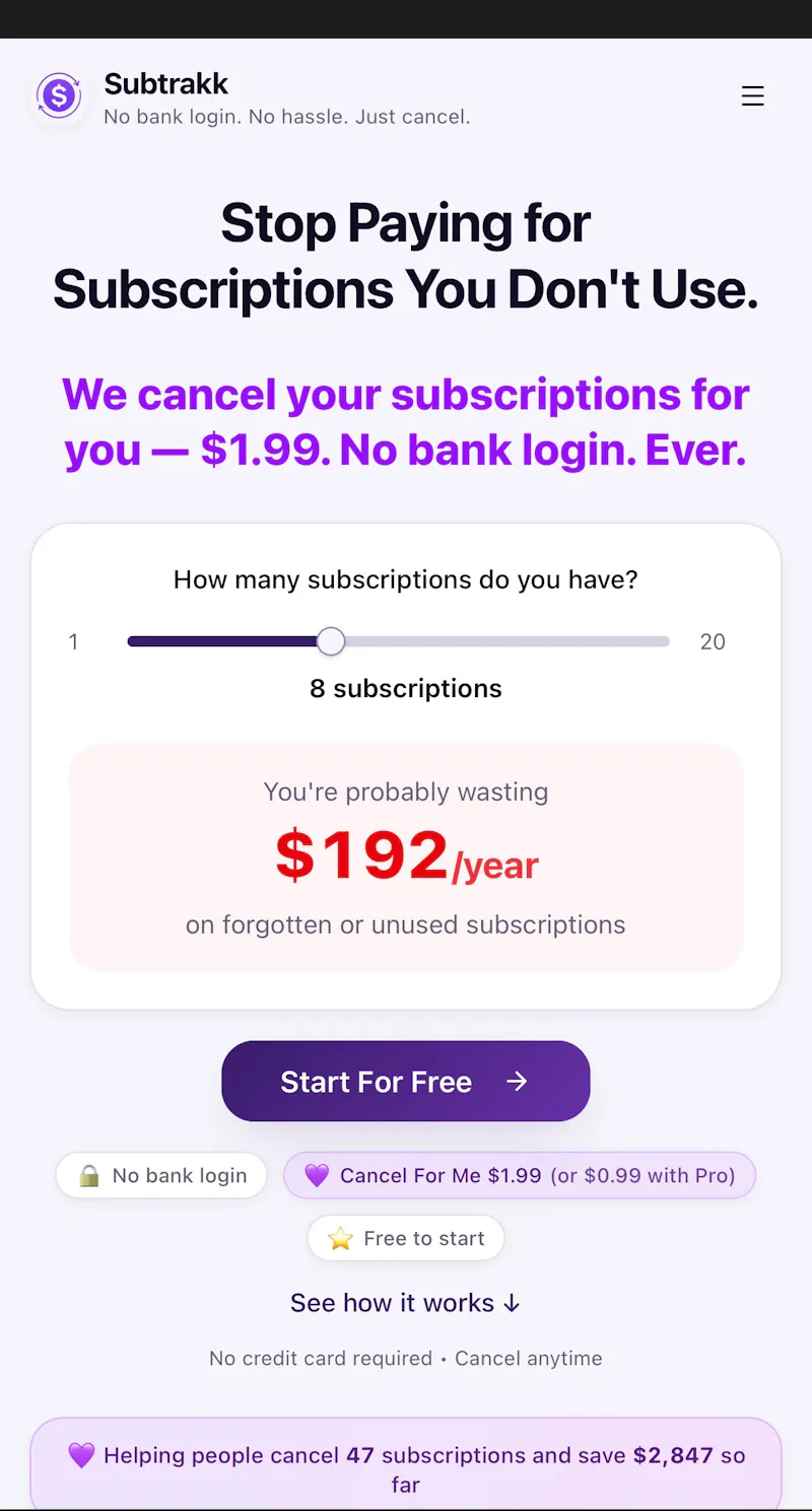 Subtrakk: Subscription Tracker/Canceller screenshot 2