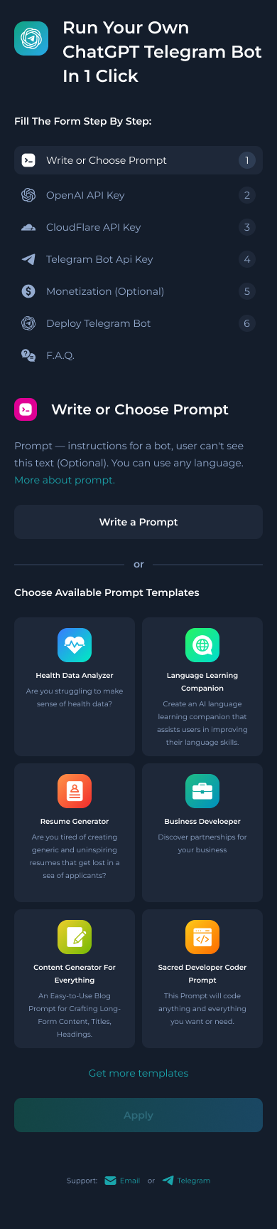 Interface de création de bot télégramme de chatgpt media 2