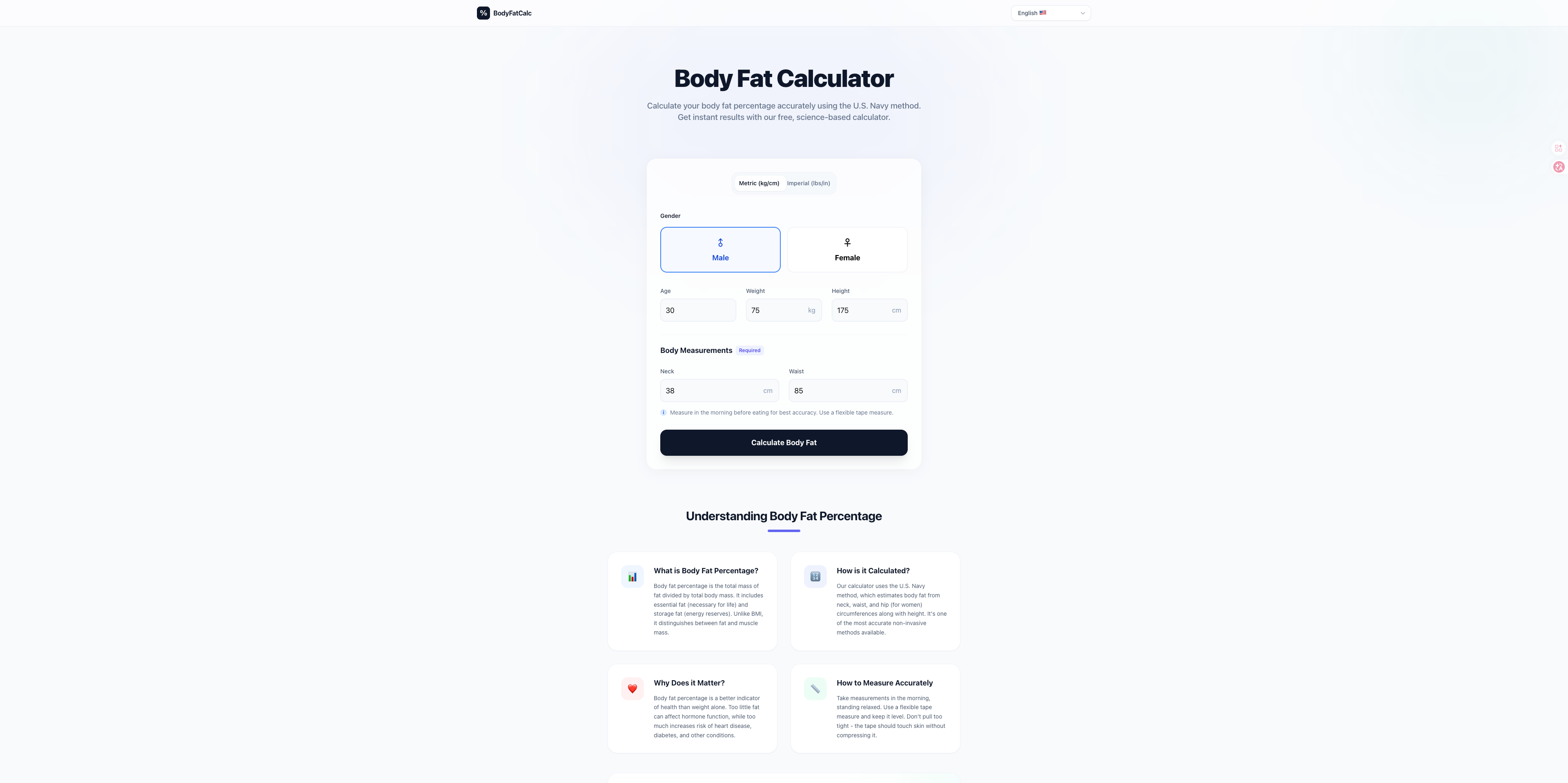 Body Fat Calculator - Screenshot 2 showing product features and functionality