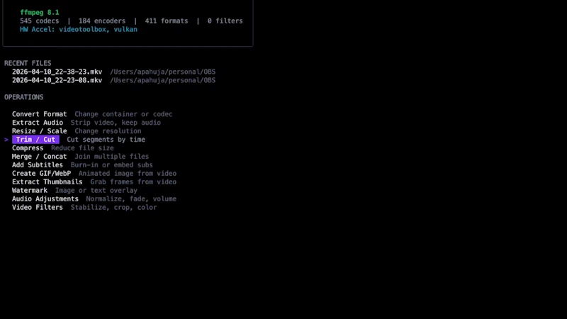 TUI for ffmpeg screenshot 1