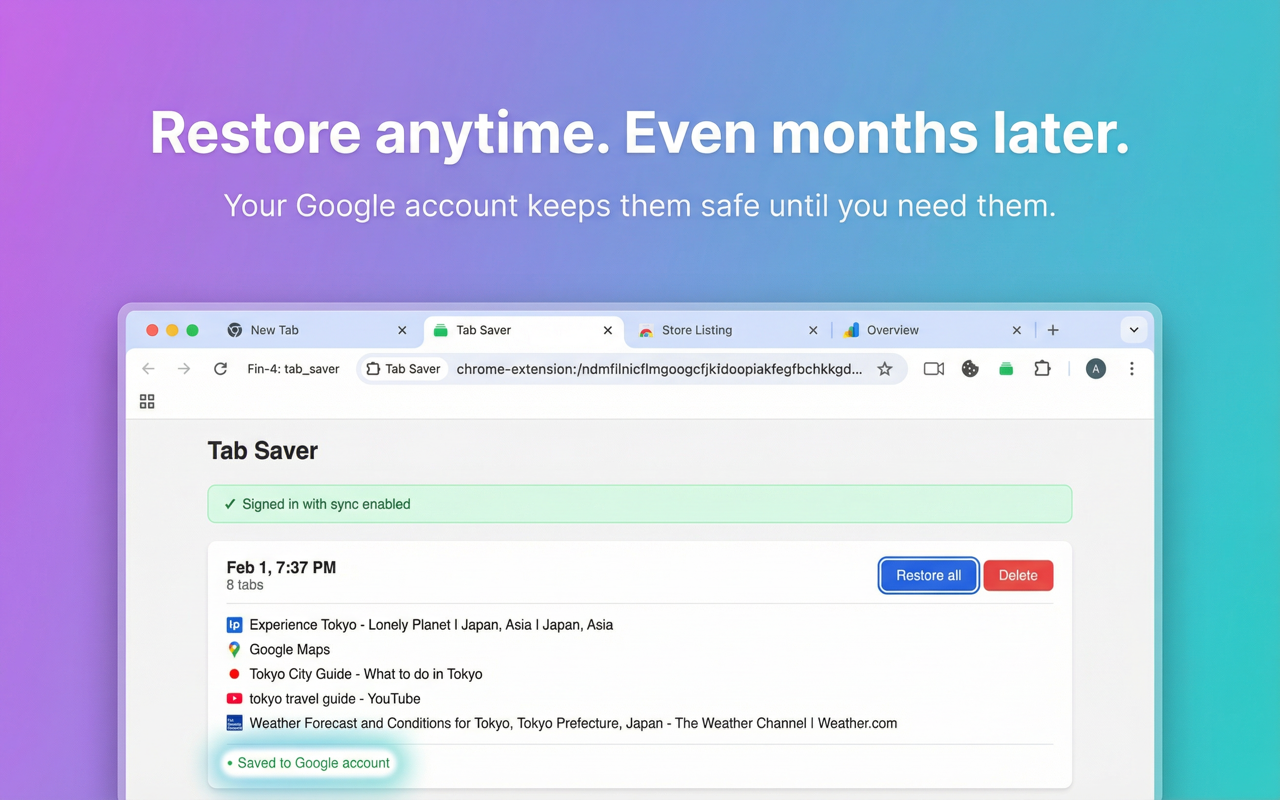 Tab Saver - Screenshot 2 showing product features and functionality