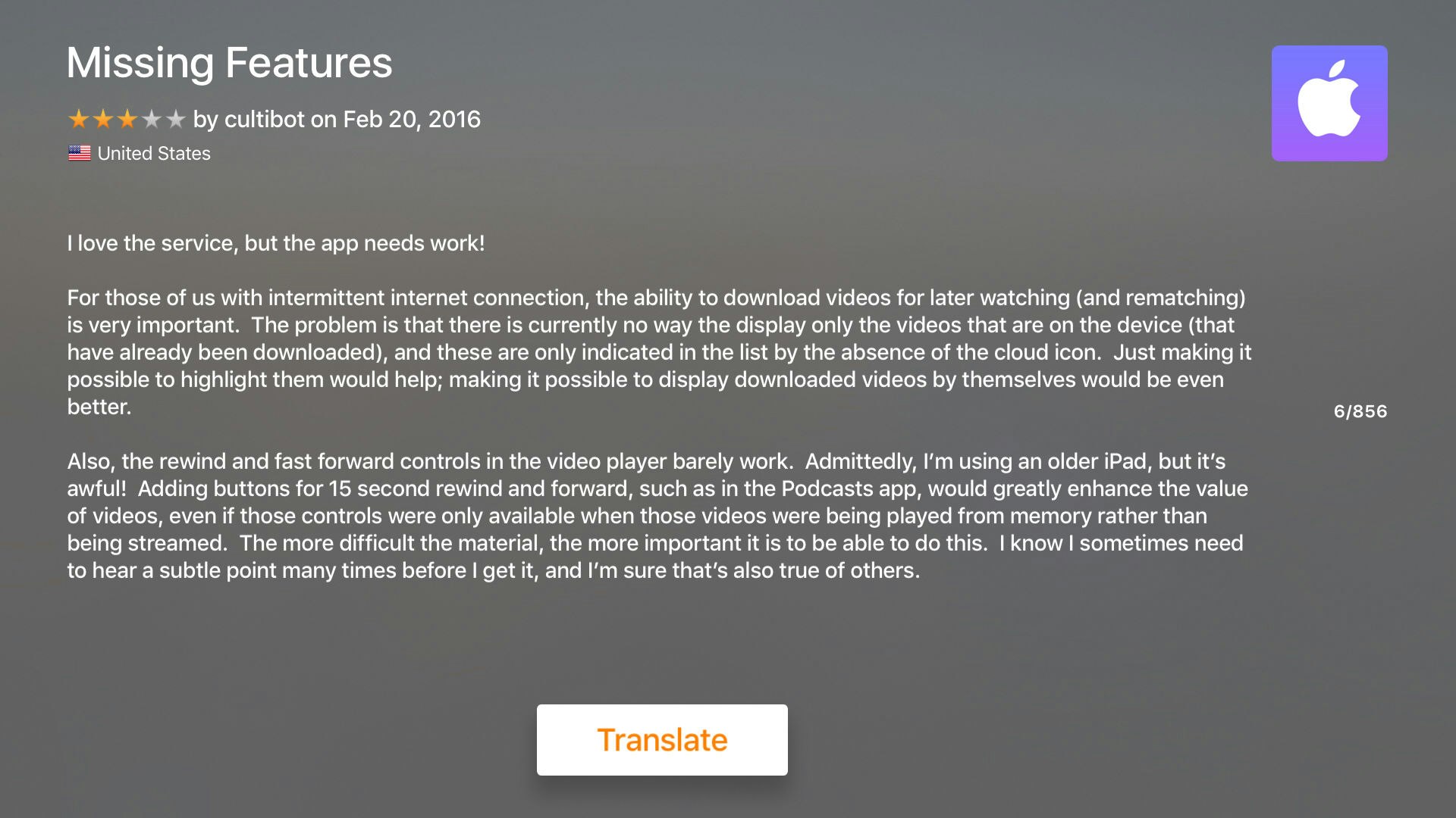 Reviews for the Apple TV gallery image