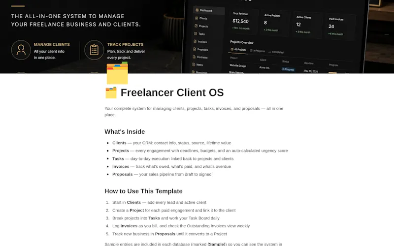 Freelancer Client OS | Notion system screenshot 2