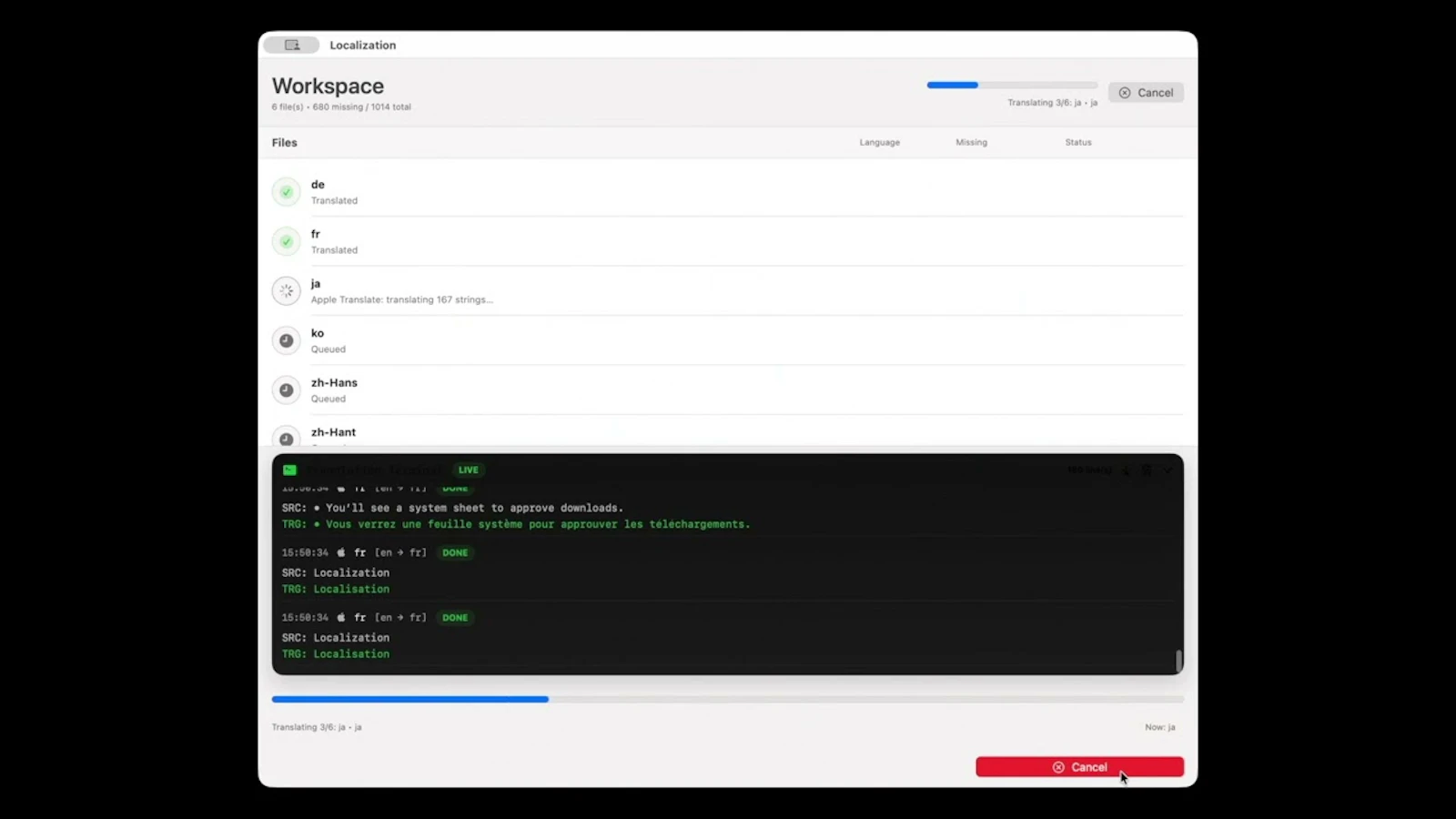 Xcode .xcloc local AI localizer screenshot 1 (video preview)