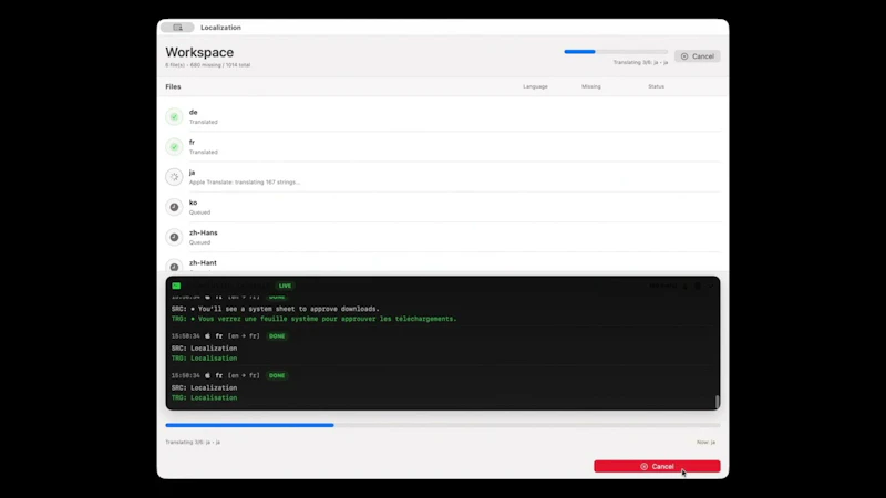 Xcode .xcloc local AI localizer screenshot 1 (video preview)