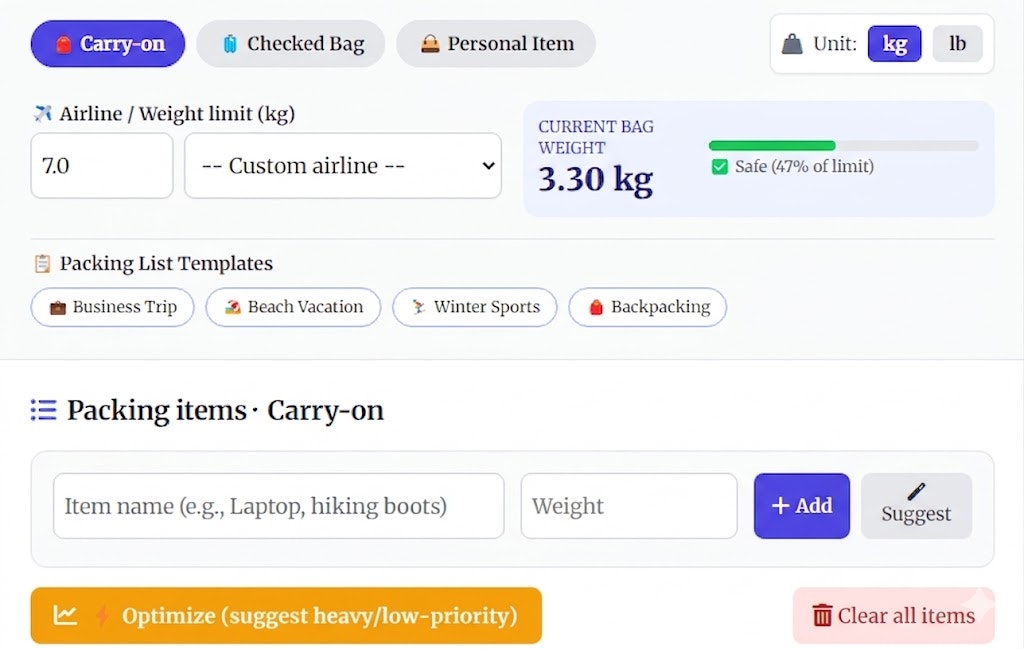 Free Luggage Weight Calculator gallery image