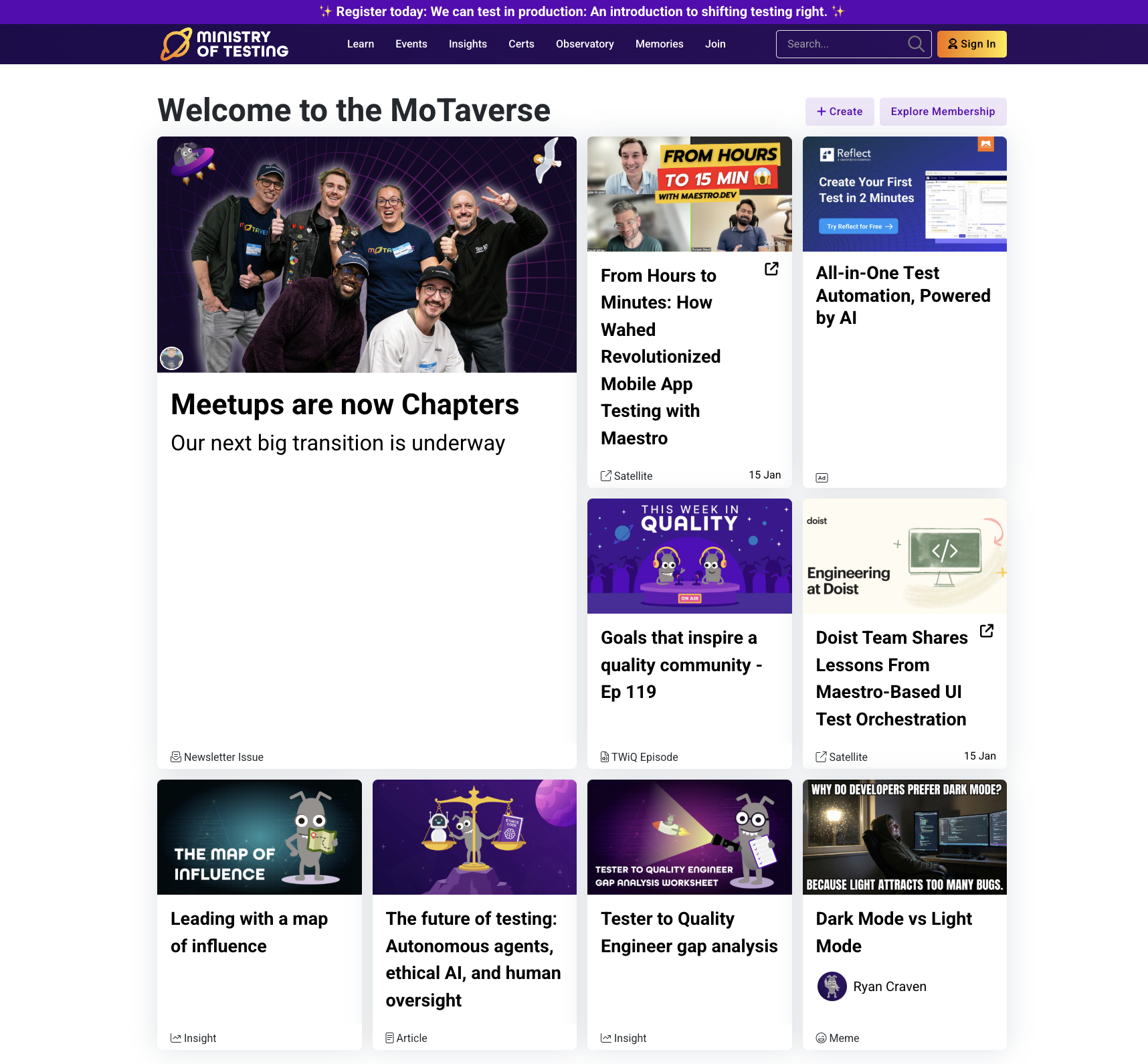 Ministry of Testing - Main product screenshot demonstrating key features and user interface