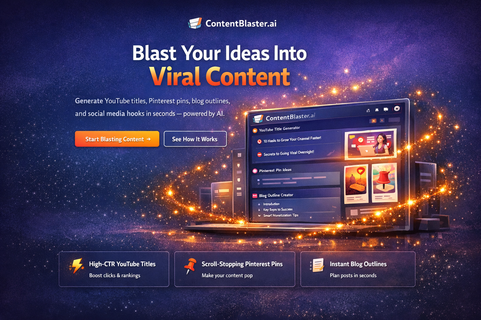 ContentBlaster.ai - Product Hunt launch logo and brand identity