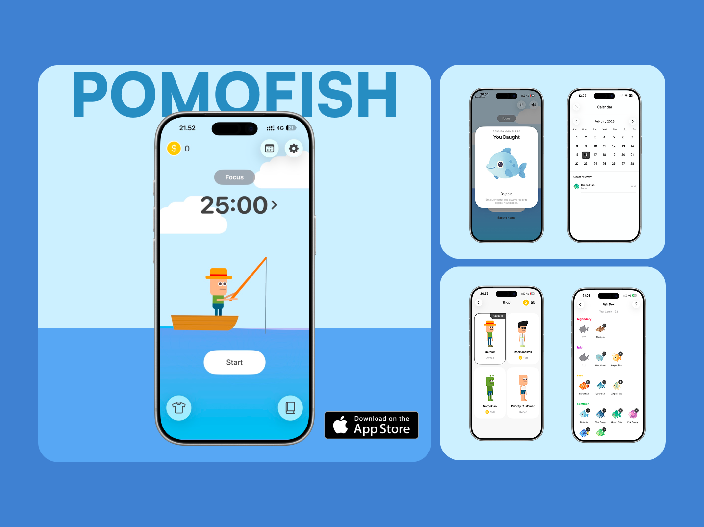 Pomofish: Pomodoro Timer - Main product screenshot demonstrating key features and user interface