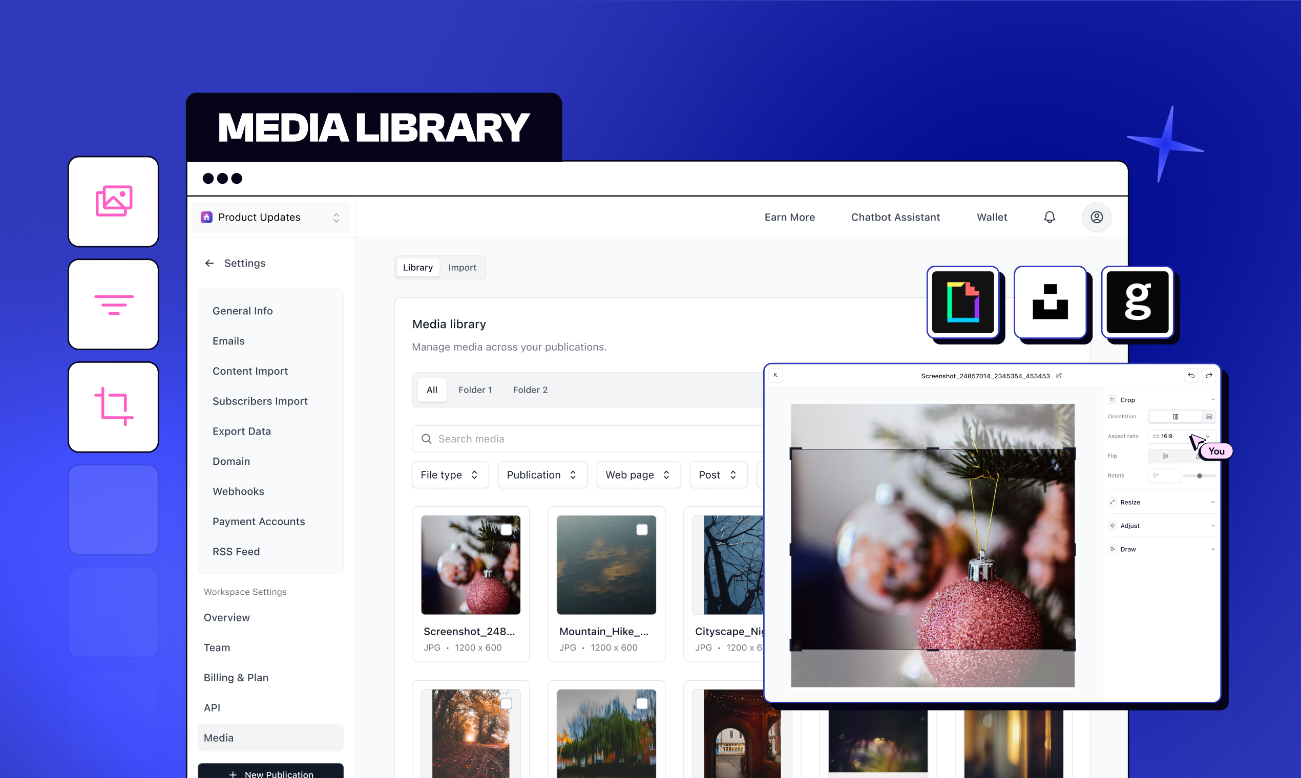Media Library by beehiiv - Main product screenshot demonstrating key features and user interface