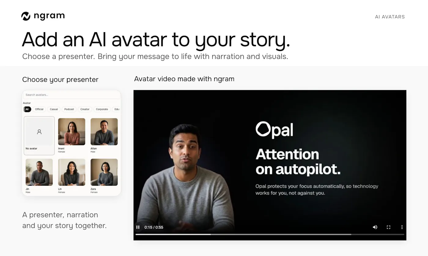 ngram 'Add an AI avatar to your story': choosing an AI presenter for a product video
