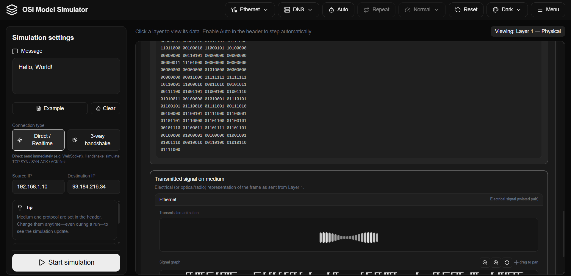 OSI Model Simulator - Screenshot 3 showing product features and functionality