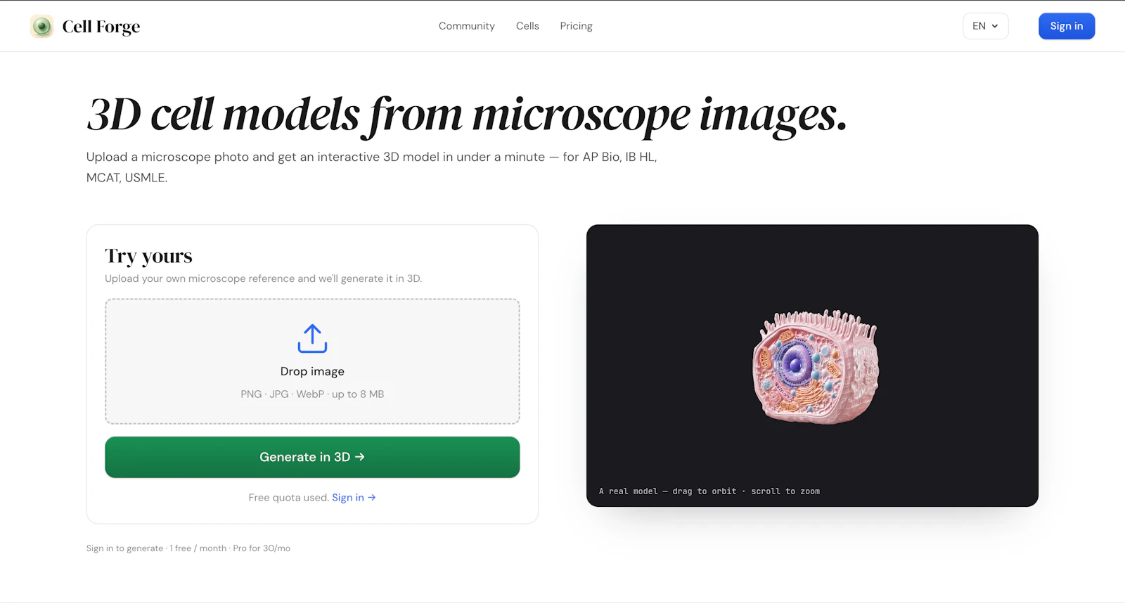 3D cell models from images — Cell Forge screenshot 1