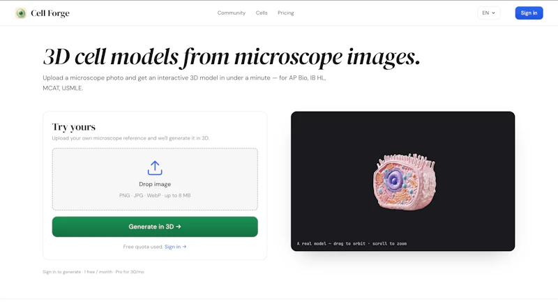 3D cell models from images — Cell Forge screenshot 1