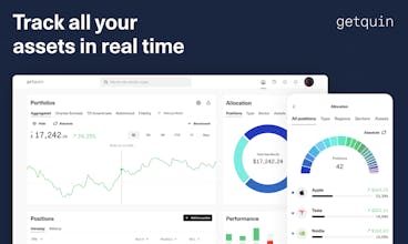 Image of getquin&rsquo;s portfolio dashboard with stocks, cryptocurrencies, and assets neatly organized in one unified space.