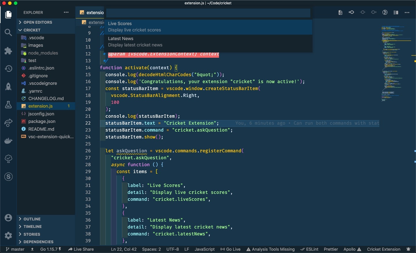 VSCode Cricket Extension gallery image
