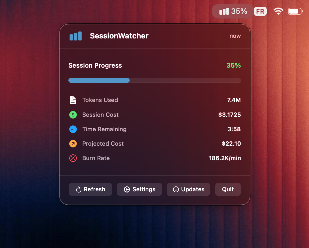Oturum izleyicisi - MacOS menü çubuğunuzdaki Claude kod kullanımını izleyin medya 2