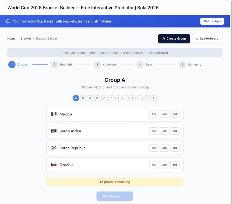 Bola 2026: World Cup Bracket Builder screenshot 2