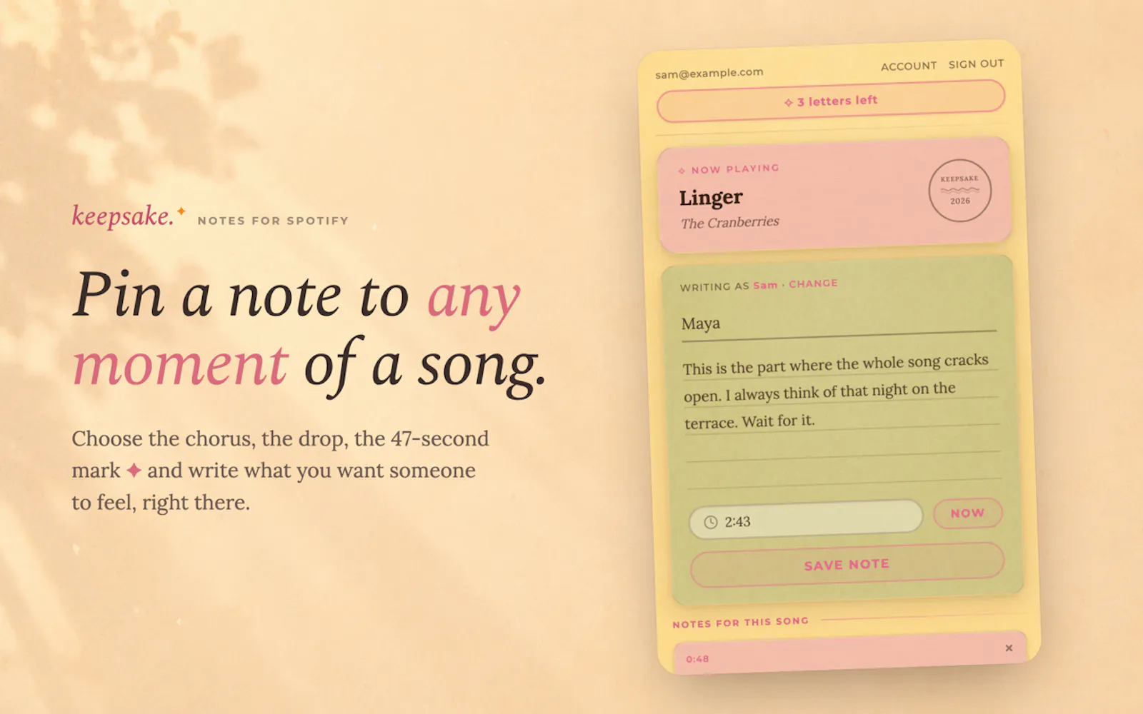 Keepsake screenshot 1