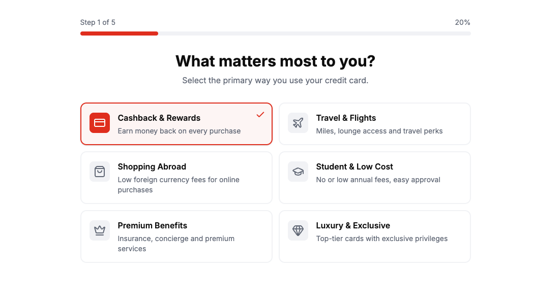 Swiss Credit Card Match - Screenshot 2 showing product features and functionality