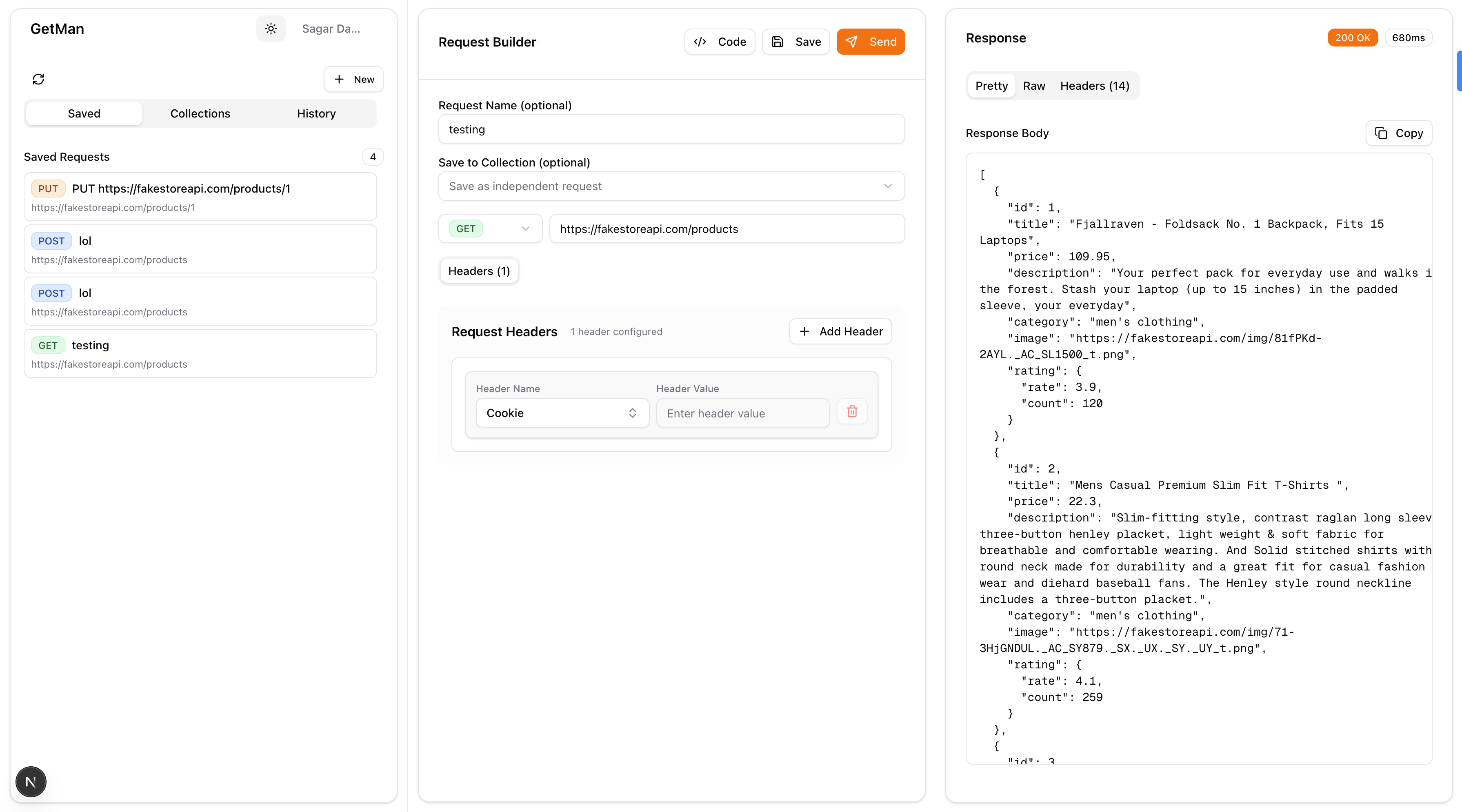 Mídia 6 de Getman - Painel de teste de API
