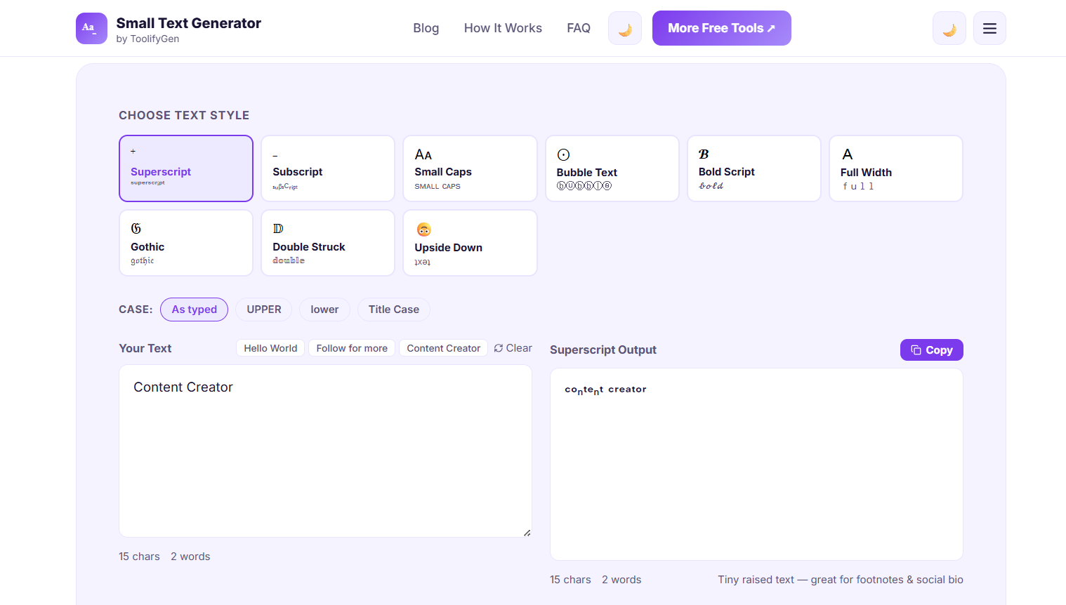 Small Text Generator by ToolifyGen - Screenshot 3 showing product features and functionality